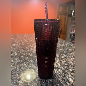 Maroon red gridded Starbucks venti tumbler NWT